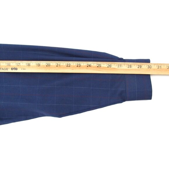 Knightsbridge Wrinkle Resistant Dress Shirt M – Navy Blue Plaid Button Down - Picture 11 of 12